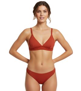 schlichtes Damen Bikini Oberteil in Wickeloptik Badebekleidung für Strand und Sommer 958674 Braun