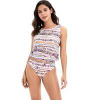 modische Damen Bikini Hose Bikini-Slip mit hohem Beinausschnitt Bademode 967120 Weiß/Bunt