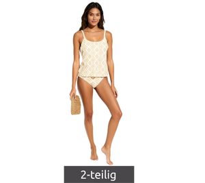 zeitloses 2-teiliges Damen Tankini -Set Badekleidung mit gefütterten Cups Tankini Top und Slip für Strand & Sommer 974830 Beige/Weiß