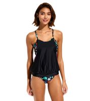 extravagantes 2-teiliges Damen Tankini -Set Badekleidung mit gefütterten Cups Tankini Top und Slip für Strand & Sommer 971626 Schwarz/Bunt