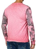 Markantes Herren Longsleeve V-Ausschnitt Washed Print Design Slim Fit Langarm-Shirt 10135 Koralle