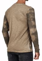 Lässiges Herren Longsleeve Rundhals Washed Print Design Slim Fit Langarm-Shirt 10144 Khaki