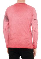 Markantes Herren Longsleeve Rundhals Print Design Washed Look mit Knopfleiste Slim Fit Langarm-Shirt 10145 Rot