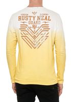 Cooles Herren Longsleeve mit Farbverlauf und Frontprint Slim Fit Rundhals Langarm-Shirt im Washed Look 10148 Gelb