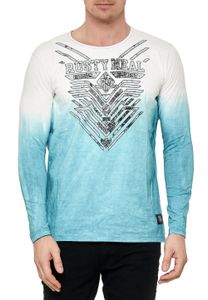 Cooles Herren Longsleeve mit Farbverlauf und Frontprint Slim Fit Rundhals Langarm-Shirt im Washed Look 10148 Petrol