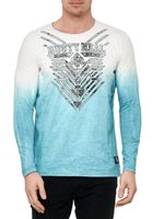 Cooles Herren Longsleeve mit Farbverlauf und Frontprint Slim Fit Rundhals Langarm-Shirt im Washed Look 10148 Petrol