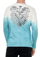 Cooles Herren Longsleeve mit Farbverlauf und Frontprint Slim Fit Rundhals Langarm-Shirt im Washed Look 10148 Petrol