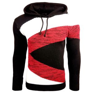 Sweat à capuche homme à empiècements bicolores contrastés, coupe ajustée, 13245 noir/blanc/rouge