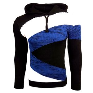 Men's contrasting color-blocked hooded sweatshirt, slim fit hoodie, 13245, black/white/saxophone blue