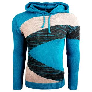 Men's contrasting color-blocked hooded sweatshirt, slim fit hoodie, 13245 turquoise/grey/anthracite