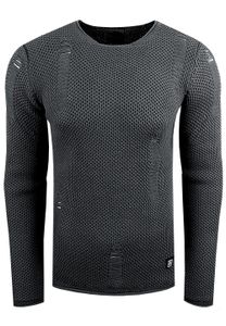 Modern men's knitted sweater in a distressed look, slim fit, crew neck sweater with textured knit, 13249 anthracite