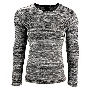 Modern men's structured knit sweater, slim fit, crew neck sweater 13268 Black