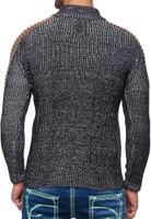 Striking men's knit sweater with stand-up collar and toggle closure. Contrast knit sweater 13285 Black/White