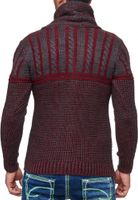 Stylish men's chunky knit sweater with stand-up collar and toggle closure, contrast knit sweater 13288 Bordeaux