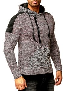 Modern Men's Knit Sweater Hooded Pullover Chunky Knit Hoodie Knit Jacket 13290 Grey / Red