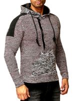 Modern Men's Knit Sweater Hooded Pullover Chunky Knit Hoodie Knit Jacket 13290 Grey / Red