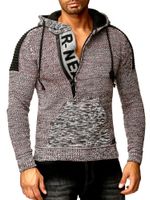 Modern Men's Knit Sweater Hooded Pullover Chunky Knit Hoodie Knit Jacket 13290 Grey / Red