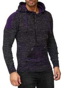 Moderner Herren Strick-Pullover Kapuzen-Sweater Grobstrick-Hoodie Strick-Jacke 13290 Lila