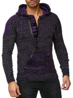Moderner Herren Strick-Pullover Kapuzen-Sweater Grobstrick-Hoodie Strick-Jacke 13290 Lila