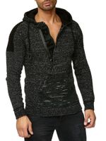 Modern Men's Knit Sweater Hooded Pullover Chunky Knit Hoodie Knit Jacket 13290 Petrol