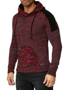 Modern Men's Knit Sweater Hooded Pullover Chunky Knit Hoodie Knit Jacket 13290 Red
