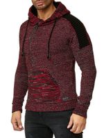 Modern Men's Knit Sweater Hooded Pullover Chunky Knit Hoodie Knit Jacket 13290 Red
