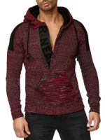 Modern Men's Knit Sweater Hooded Pullover Chunky Knit Hoodie Knit Jacket 13290 Red