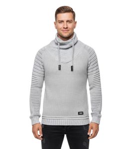 Suéter urbano de cuello alto estilo motero, jersey de punto grueso con cuello alto vuelto 13293 Gris