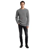 Urbaner Biker-Strickpullover für Herren mit Rundhalsausschnitt Sweater im modernen Used-Look mit Destroyed-Details 13293 Grau