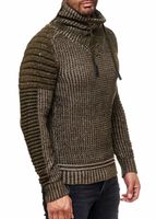 Urbaner Biker Stehkragen-Pullover Grobstrick-Sweater mit Hohem Rollkragen 13293 Khaki