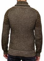 Urbaner Biker Stehkragen-Pullover Grobstrick-Sweater mit Hohem Rollkragen 13293 Khaki
