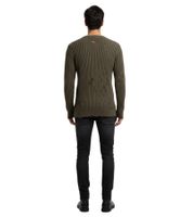 Urbaner Biker-Strickpullover für Herren mit Rundhalsausschnitt Sweater im modernen Used-Look mit Destroyed-Details 13293 Khaki