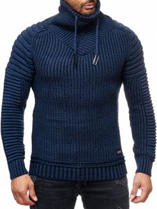 Suéter urbano de cuello alto estilo motero, jersey de punto grueso con cuello alto vuelto 13293 Azul marino