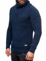 Suéter urbano de cuello alto estilo motero, jersey de punto grueso con cuello alto vuelto 13293 Azul marino