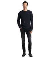 Urbaner Biker-Strickpullover für Herren mit Rundhalsausschnitt Sweater im modernen Used-Look mit Destroyed-Details 13293 Marine