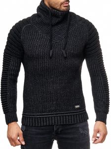 Maglione da motociclista urbano con collo alto, maglione in maglia grossa con collo alto 13293 Nero
