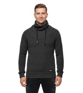 Suéter urbano de cuello alto estilo motero, jersey de punto grueso con cuello alto vuelto 13293 Negro