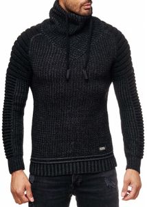 Urbaner Biker Stehkragen-Pullover Grobstrick-Sweater mit Hohem Rollkragen 13293 Schwarz/Anthrazit