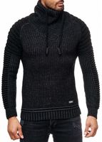 Urbaner Biker Stehkragen-Pullover Grobstrick-Sweater mit Hohem Rollkragen 13293 Schwarz/Anthrazit
