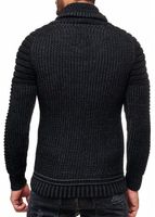Urbaner Biker Stehkragen-Pullover Grobstrick-Sweater mit Hohem Rollkragen 13293 Schwarz/Anthrazit