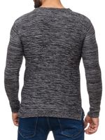 Modern men's knitted sweater in a destroyed look, crew neck sweater 13295 Grey