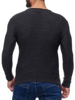 Modern men's knitted sweater in a destroyed look, crew neck sweater 13295 Black