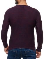 Modern men's knitted sweater in a distressed look, crew neck sweater 13295, wine red
