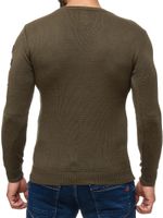 Trendiger Herren Rundhals-Sweater mit Patches Strick-Pullover im Military Style 13297 Khaki