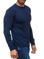Trendy men's crew neck sweater with patches, knitted pullover in military style 13297 Navy