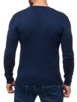 Trendy men's crew neck sweater with patches, knitted pullover in military style 13297 Navy