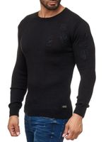 Pull homme tendance à col rond avec écussons, en maille style militaire 13297 Noir