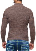 Striking men's chunky knit sweater with stand-up collar and collar closure. Textured knit sweater 13299 Camel