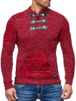 Striking men's chunky knit sweater with stand-up collar and collar closure. Textured knit sweater 13299 Red