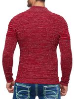 Striking men's chunky knit sweater with stand-up collar and collar closure. Textured knit sweater 13299 Red